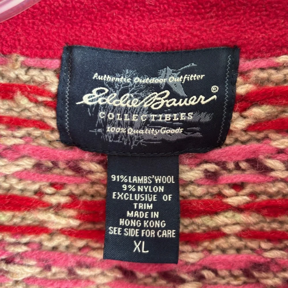 Eddie Bauer Red and Cream Patterned Cardigan - Picture 10 of 13